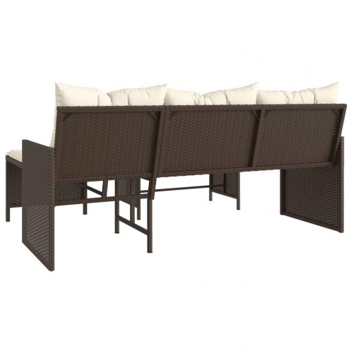 L-formet havesofa med bord og hynder i polyrattan - brun/creme