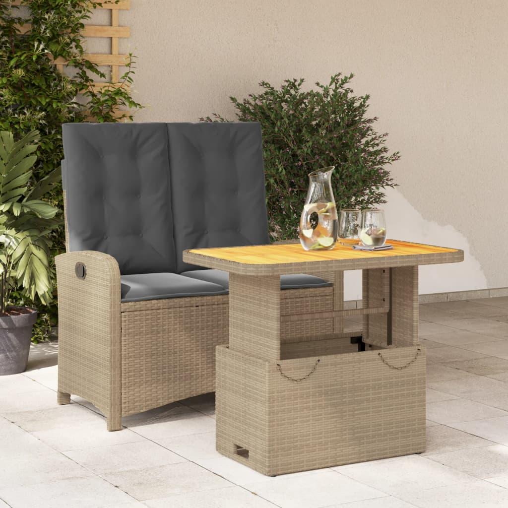 Spisebordssæt til haven 2 dele med hynder polyrattan beige