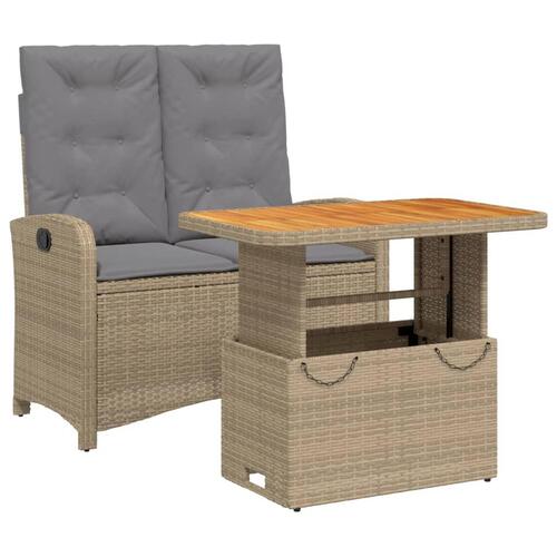 Spisebordssæt til haven 2 dele med hynder polyrattan beige