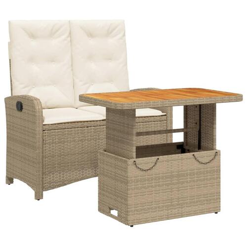 Spisebordssæt til haven 2 dele med hynder polyrattan beige