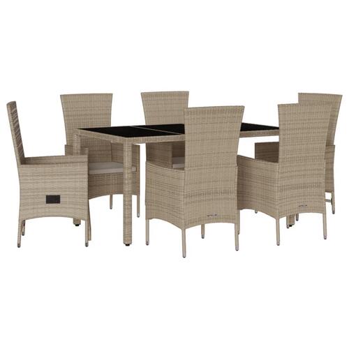 Spisebordssæt til haven 7 dele med hynder polyrattan beige