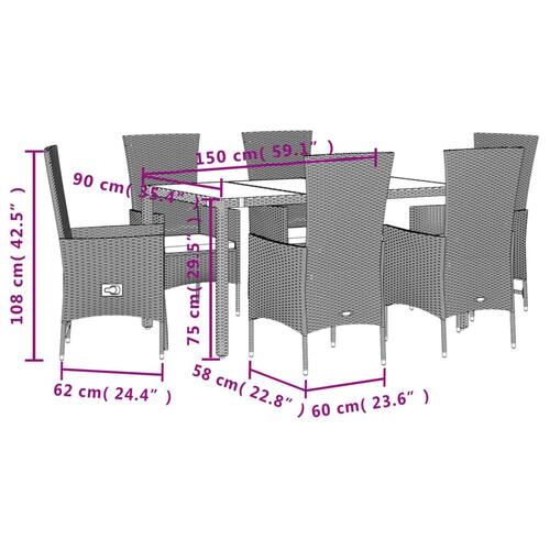 Spisebordssæt til haven 7 dele med hynder polyrattan beige