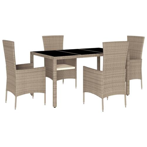 Spisebordssæt til haven 5 dele med hynder polyrattan beige