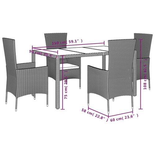 Spisebordssæt til haven 5 dele med hynder polyrattan beige
