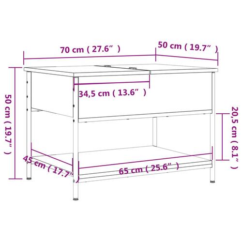 Sofabord 70x50x50 cm konstrueret træ og metal brunt eg