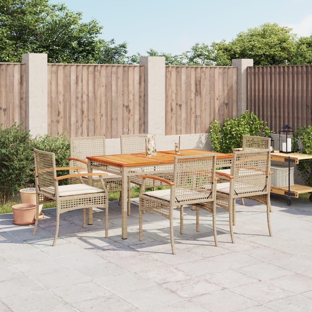 Spisebordssæt til haven 7 dele med hynder polyrattan beige