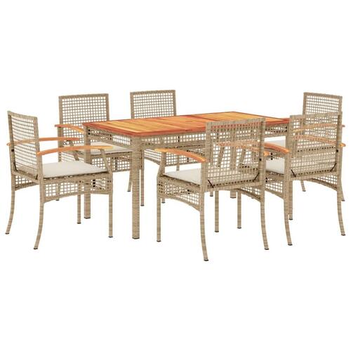 Spisebordssæt til haven 7 dele med hynder polyrattan beige