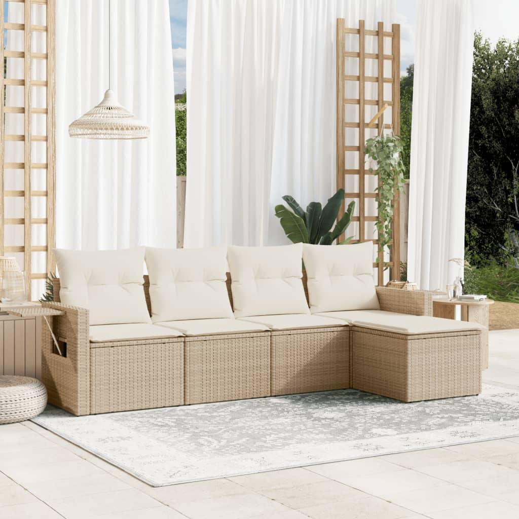 Sofasæt til haven 5 dele med hynder i polyrattan beige