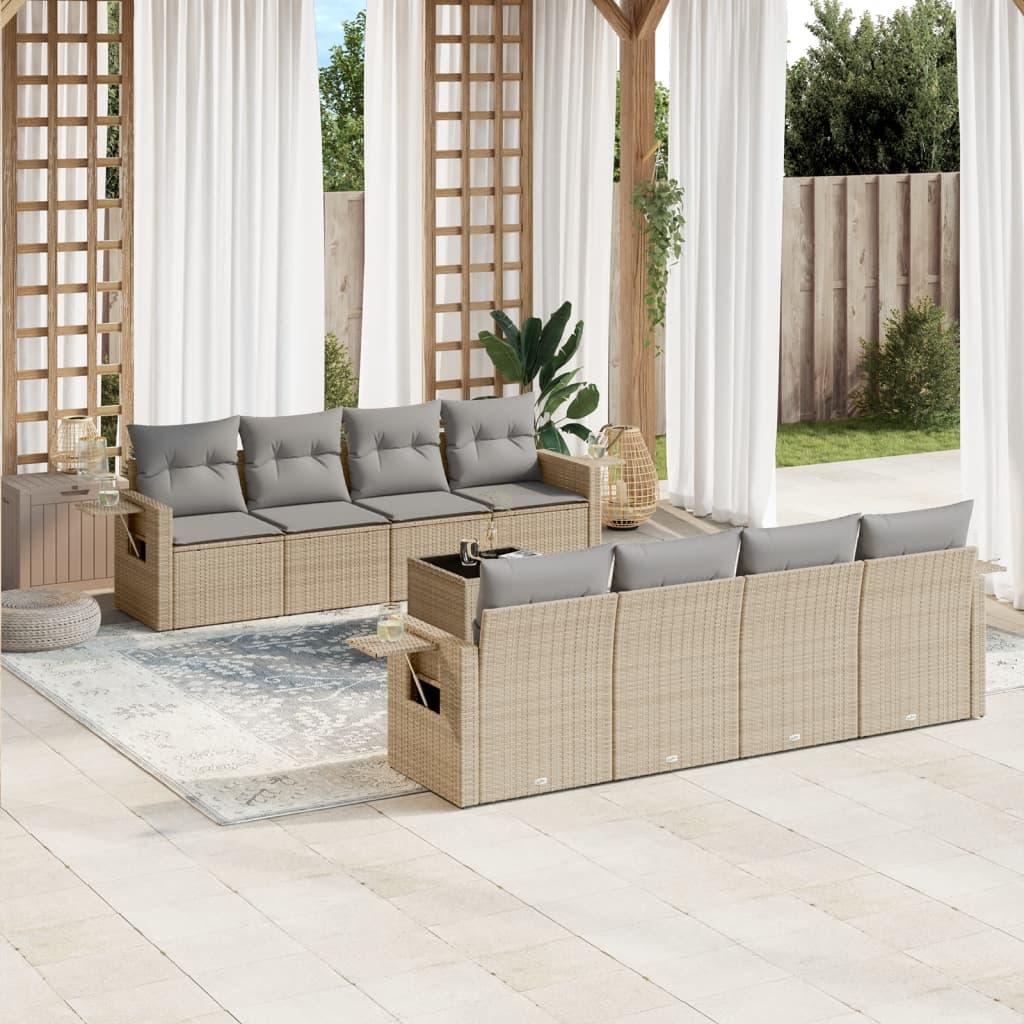 Sofasæt til haven 9 dele med hynder polyrattan beige billede
