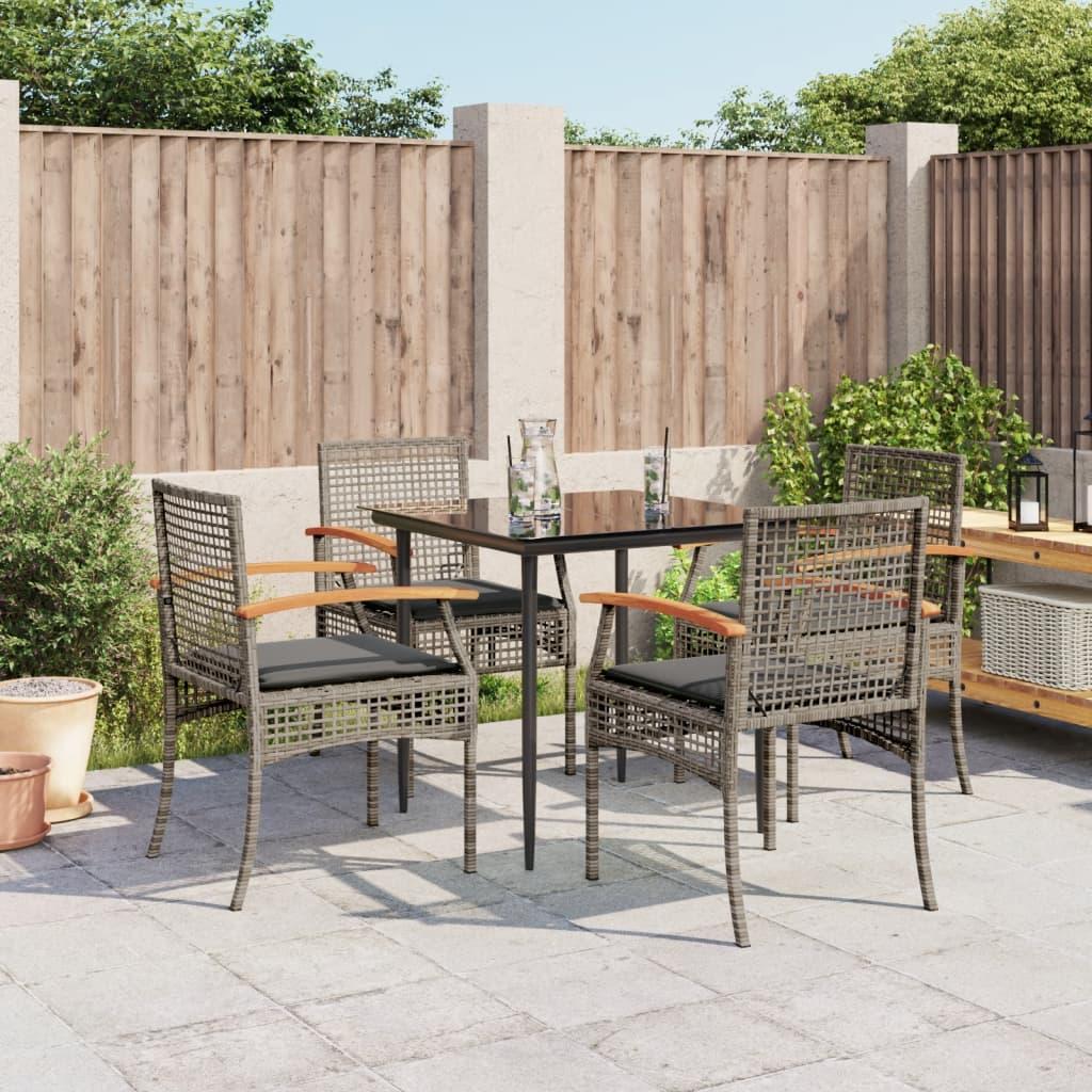 Spisebordssæt til haven 5 dele med hynder polyrattan grå