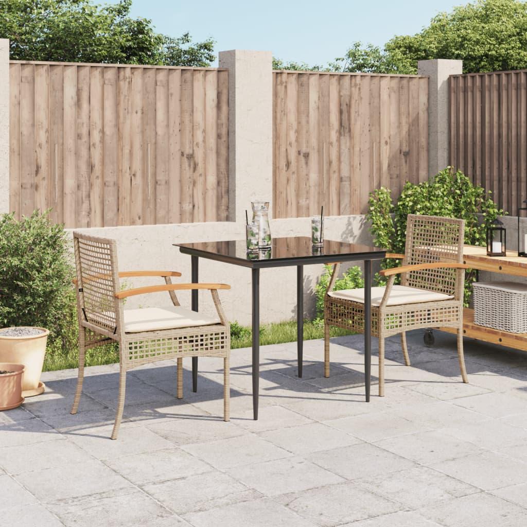 Spisebordssæt til haven 3 dele med hynder polyrattan beige