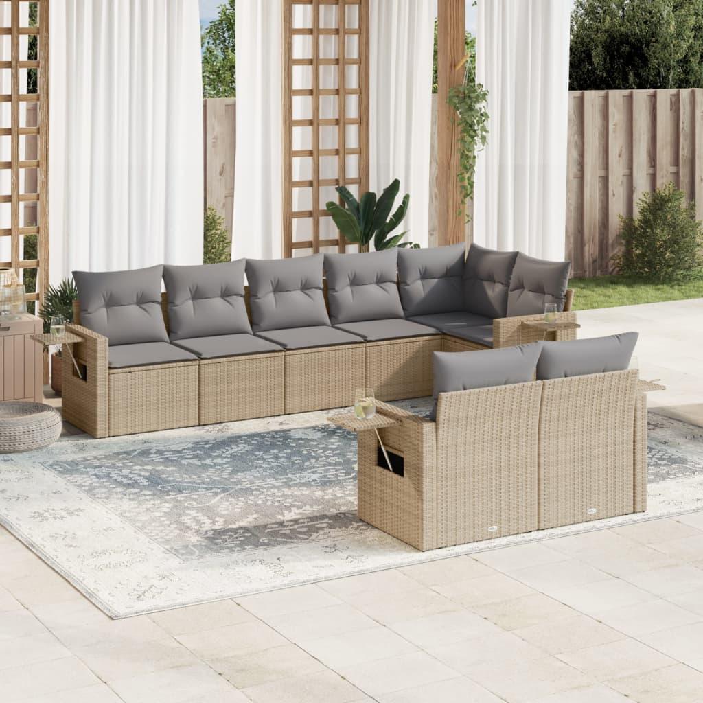 Havesofasæt i polyrattan, 8 dele med hynder - beige billede