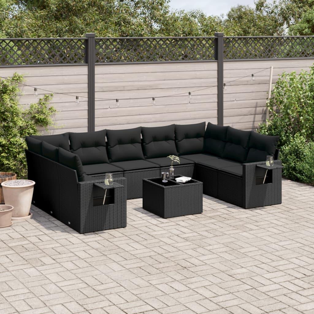 Sofasæt til haven 10 dele med hynder polyrattan sort billede