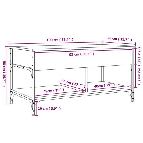 Sofabord 100x50x50 cm konstrueret træ og metal brunt eg