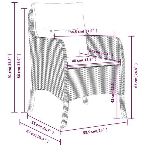 Havestole med hynder 2 stk. polyrattan blandet beige