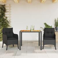 Spisebordssæt til haven 3 dele med hynder polyrattan sort