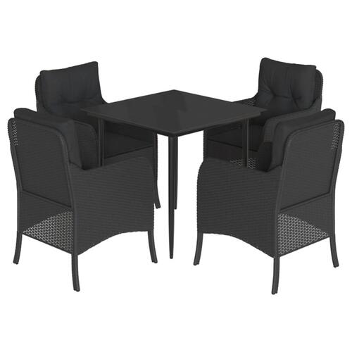 Spisebordssæt til haven 5 dele med hynder polyrattan sort