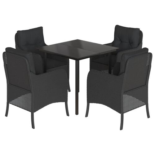 Spisebordssæt til haven 5 dele med hynder polyrattan sort