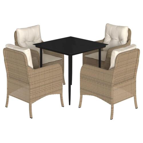 Spisebordssæt til haven 5 dele med hynder polyrattan beige