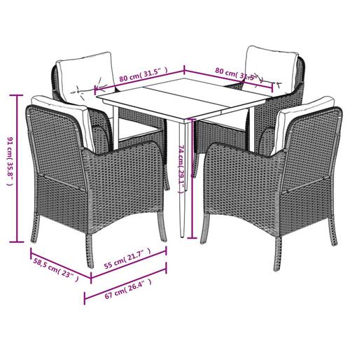 Spisebordssæt til haven 5 dele med hynder polyrattan beige