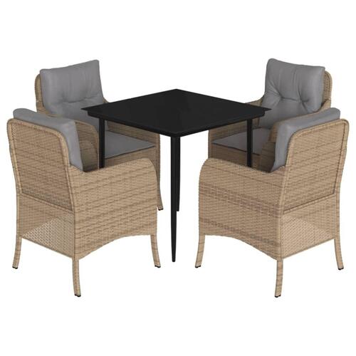 Spisebordssæt til haven 5 dele med hynder polyrattan beige