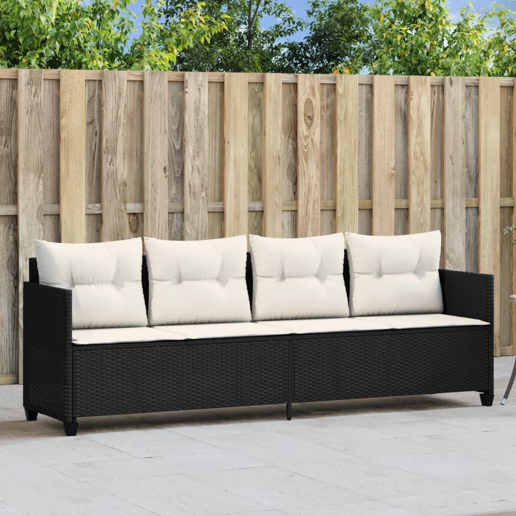 Loungesofa med hynder polyrattan sort