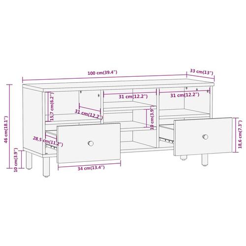 Tv-bord 100x33x46 cm massivt mangotræ