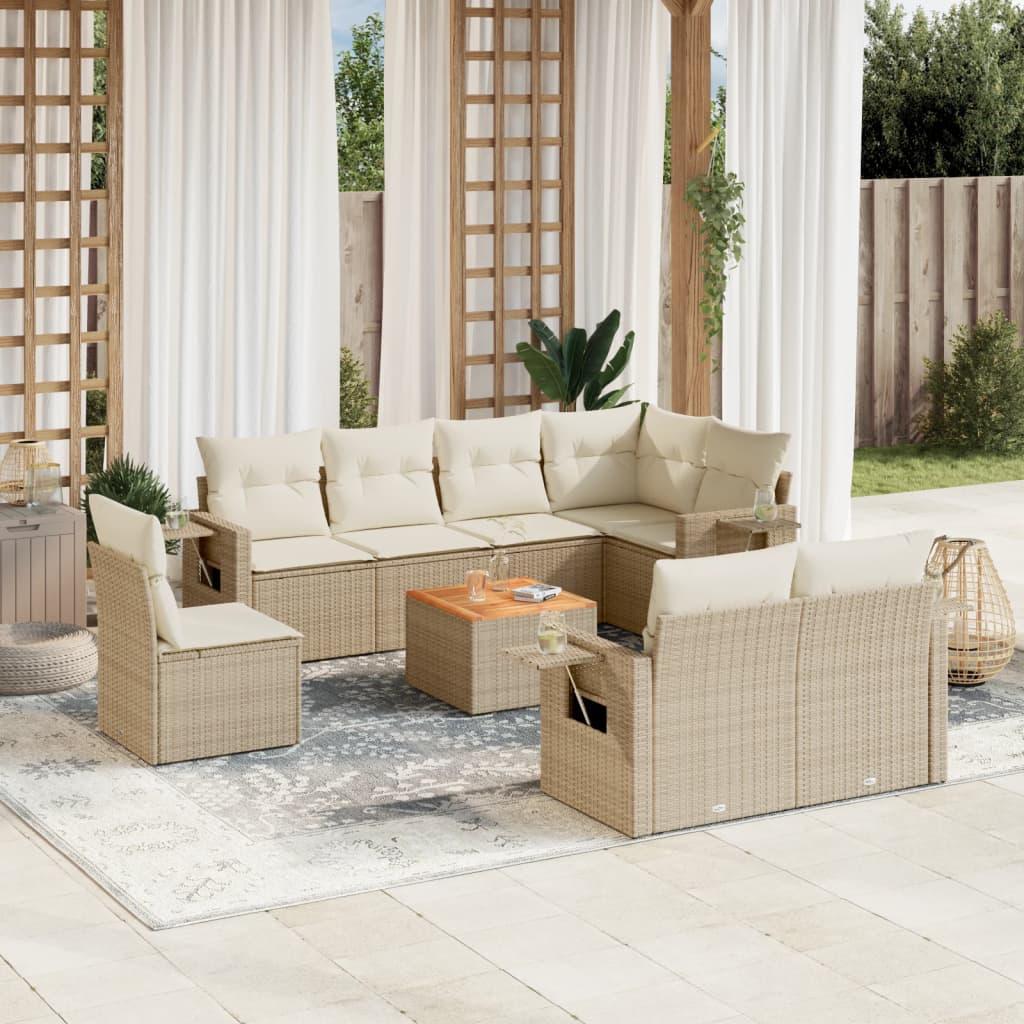 Sofasæt til haven 9 dele med hynder polyrattan beige billede