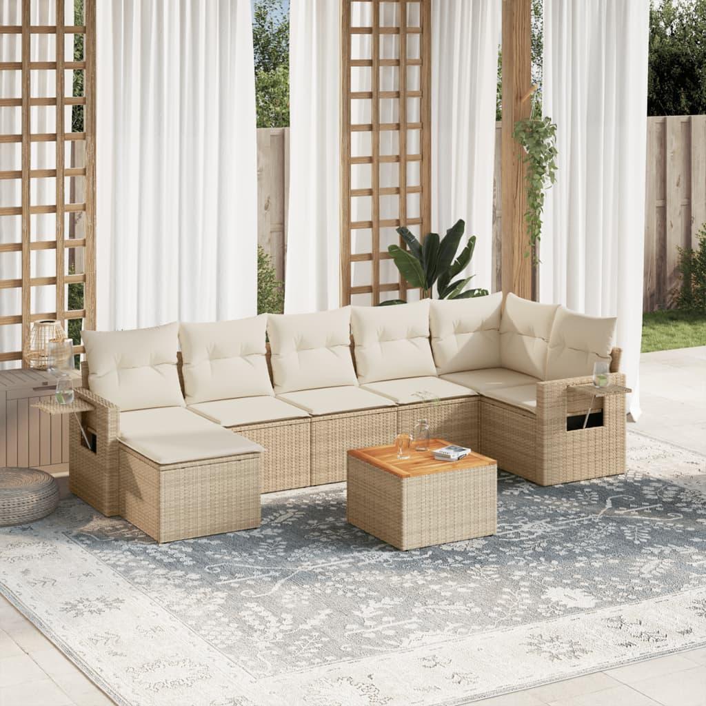 Sofasæt til haven 8 dele med hynder polyrattan beige billede