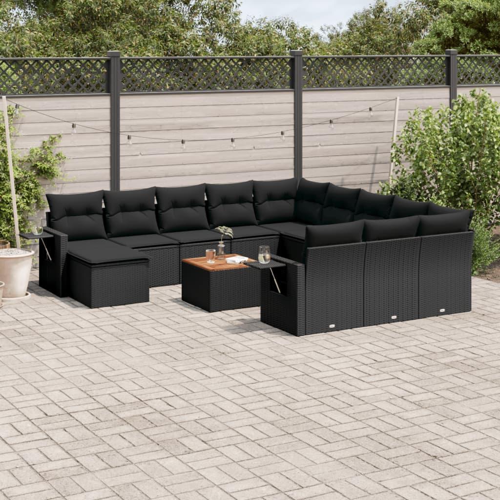 Havesofasæt i polyrattan 13 dele med hynder - sort billede