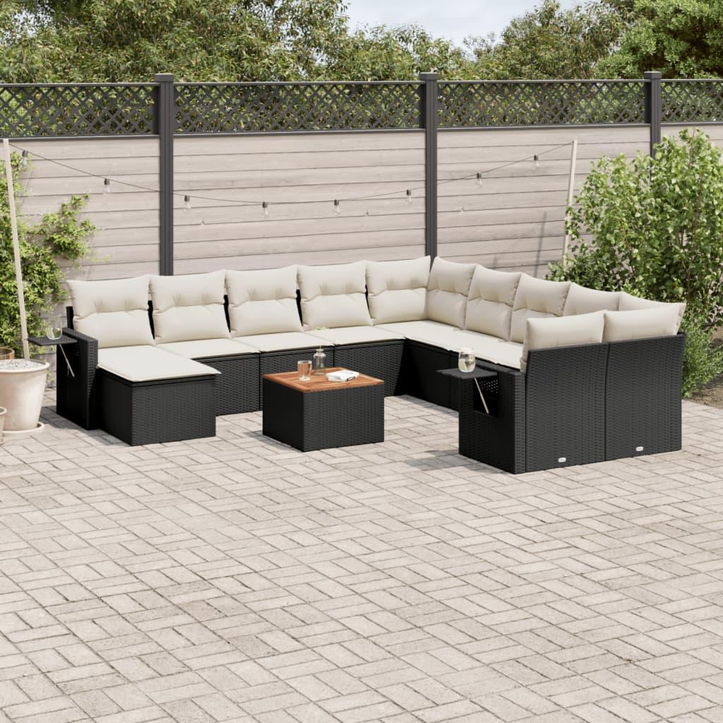 Sofasæt til haven 12 dele med hynder polyrattan sort billede