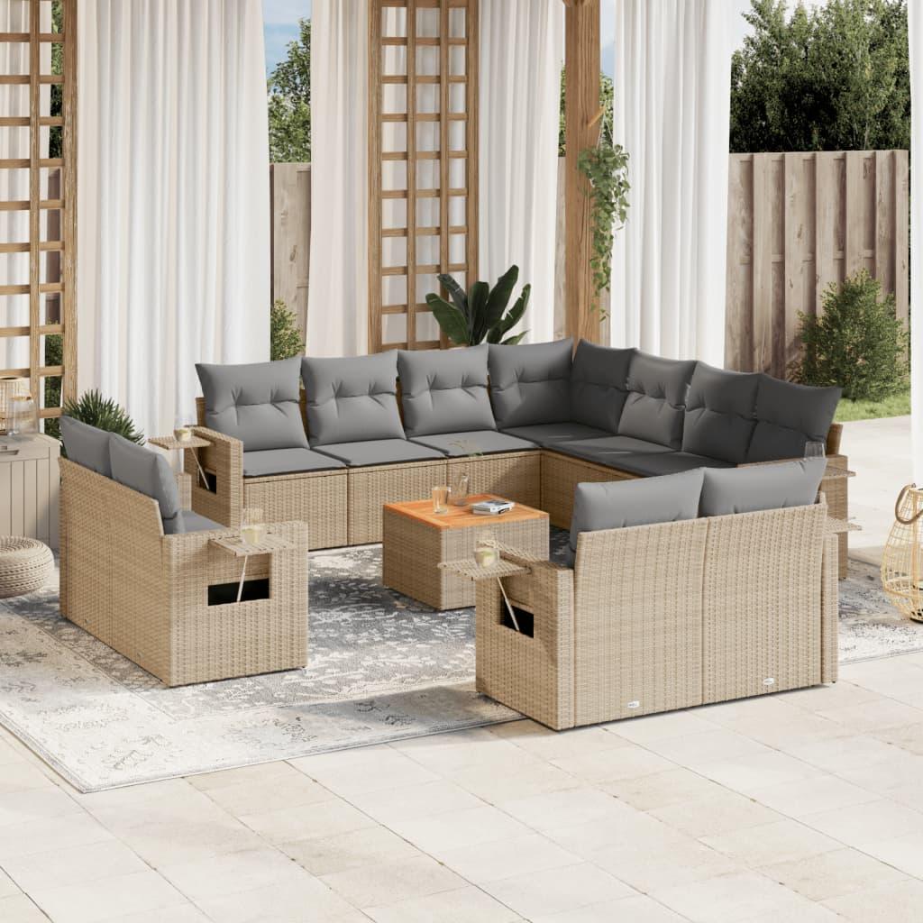 Sofasæt til haven 12 dele med hynder polyrattan beige billede