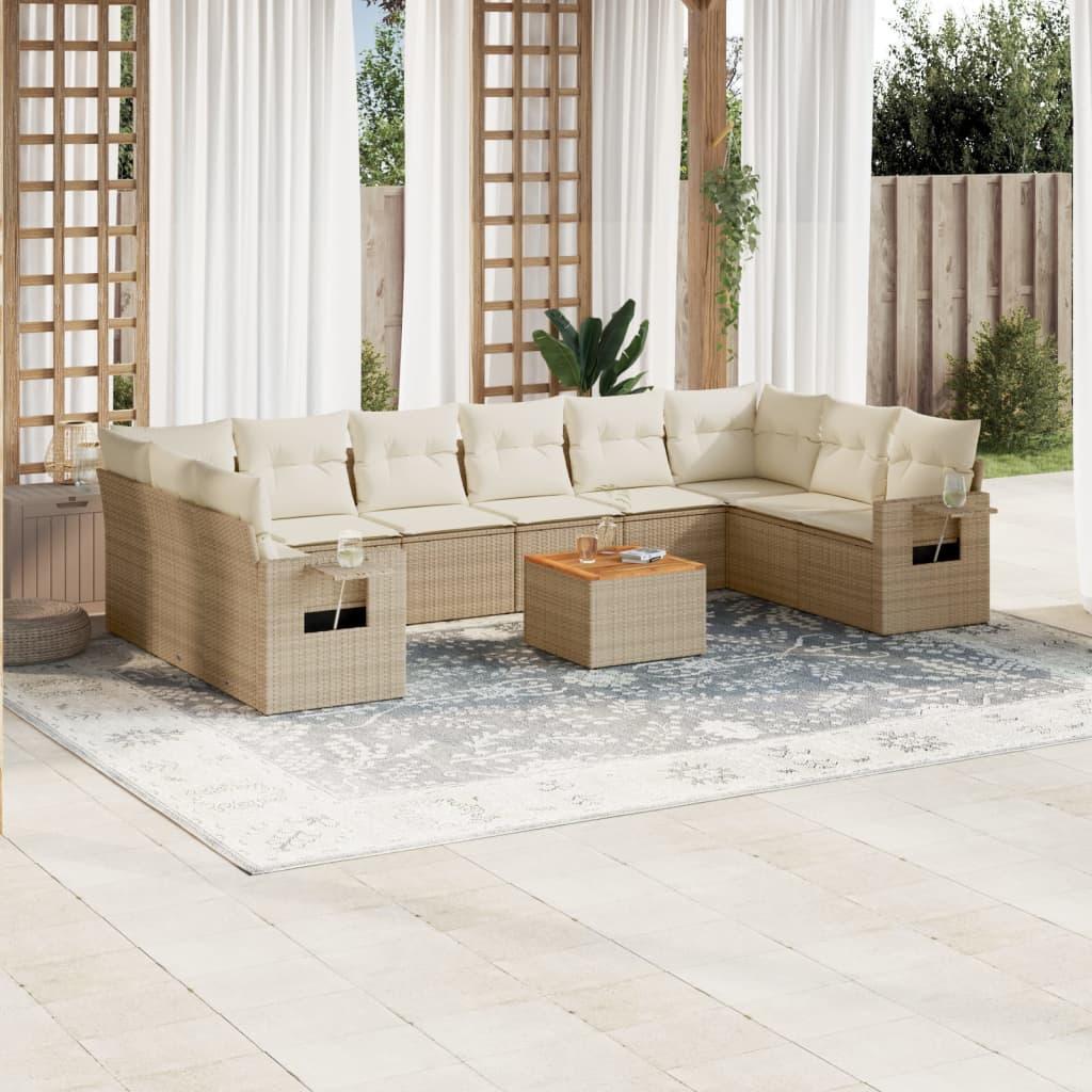Sofasæt til haven 11 dele med hynder polyrattan beige billede