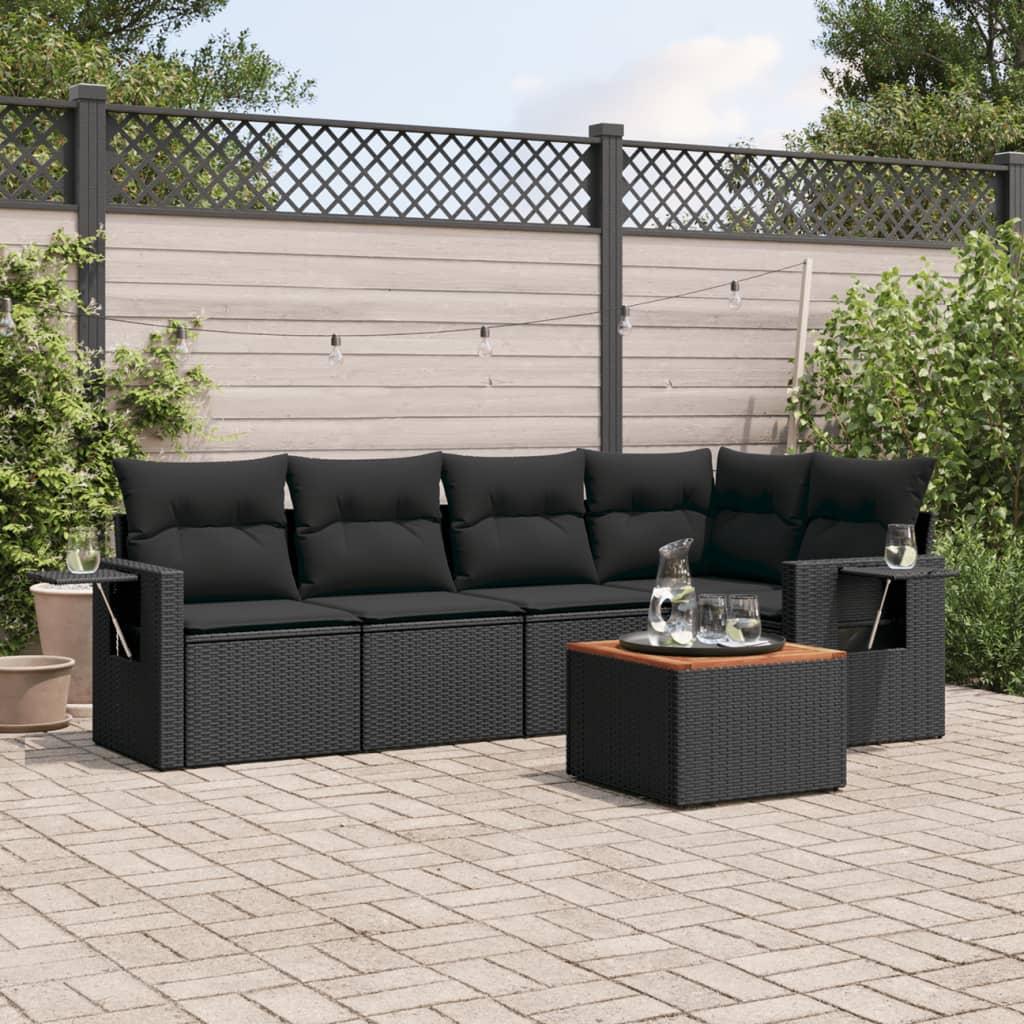 Sofasæt til haven 6 dele med hynder polyrattan sort