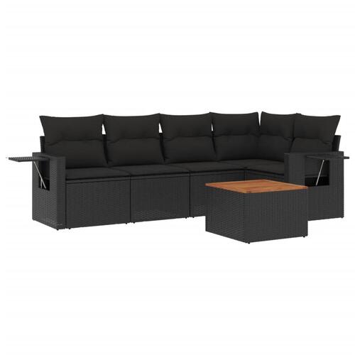 Sofasæt til haven 6 dele med hynder polyrattan sort
