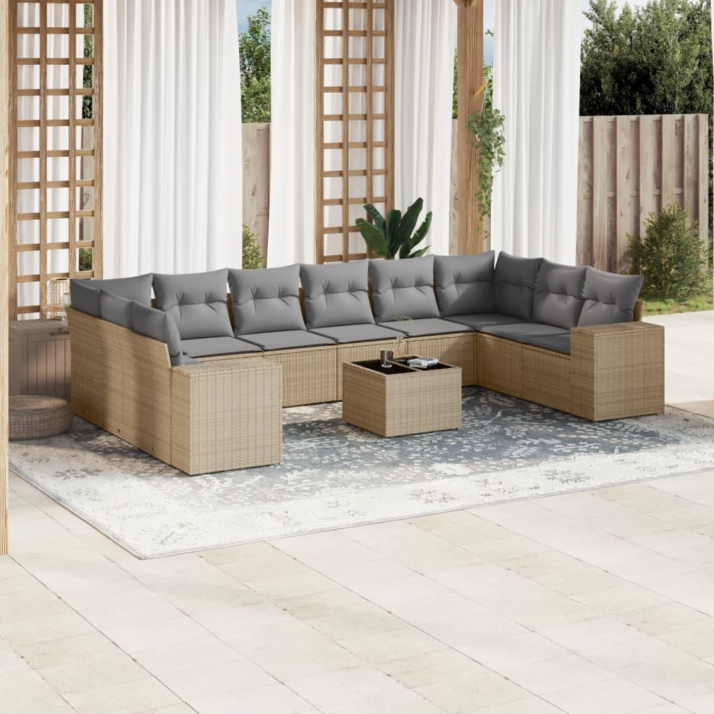 Sofasæt til haven 11 dele med hynder polyrattan beige