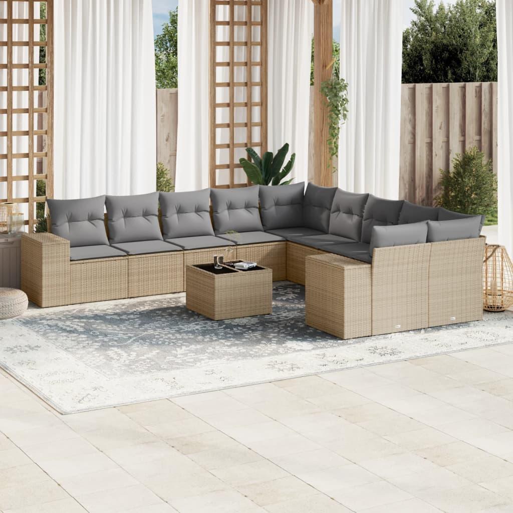 Sofasæt til haven 11 dele med hynder polyrattan beige