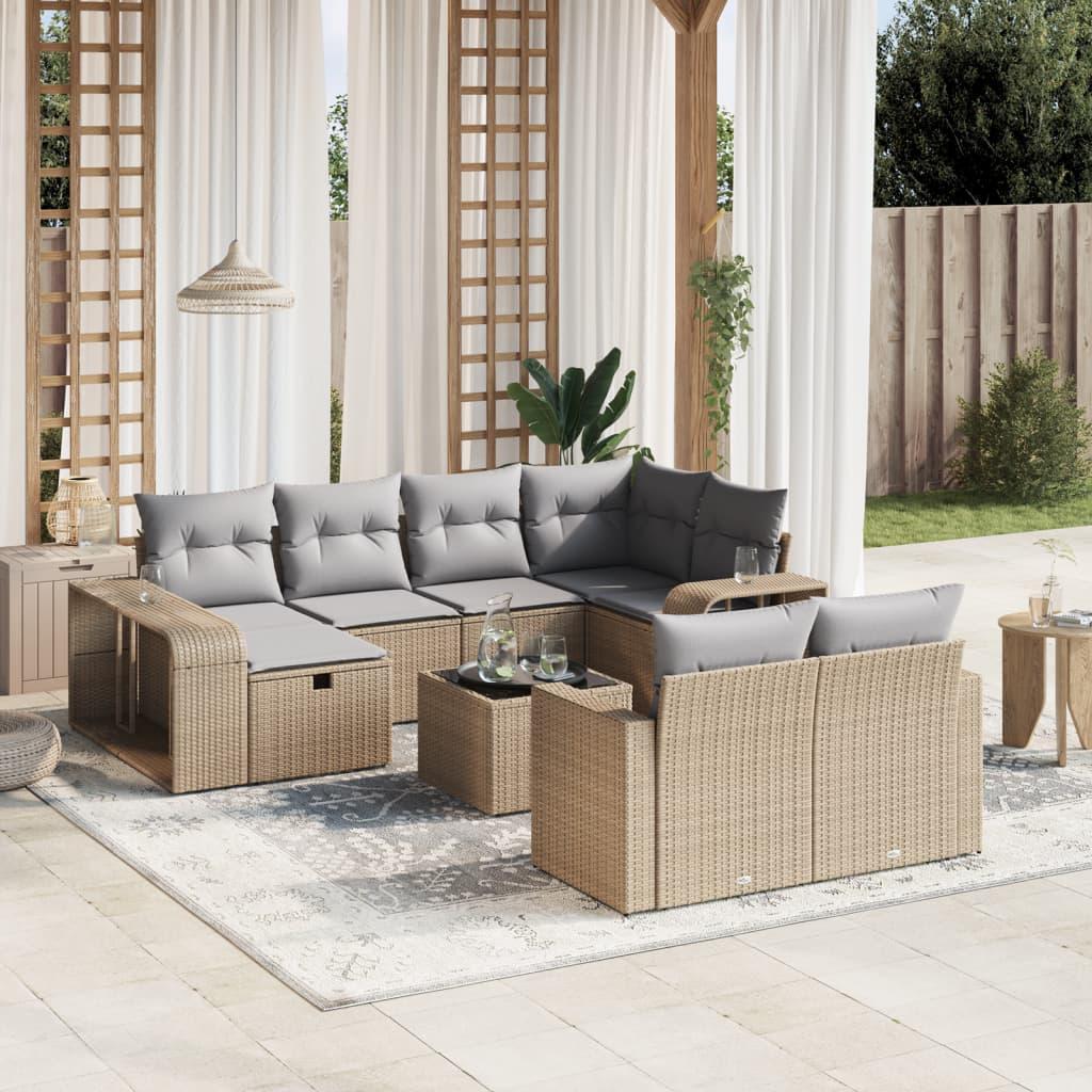 Sofasæt til haven 11 dele med hynder polyrattan beige