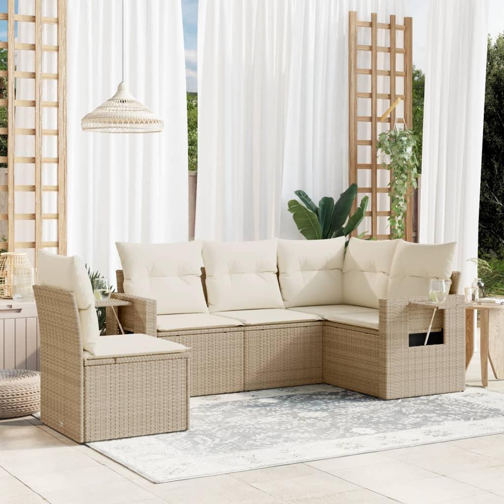 Sofasæt til haven 5 dele med hynder i polyrattan beige