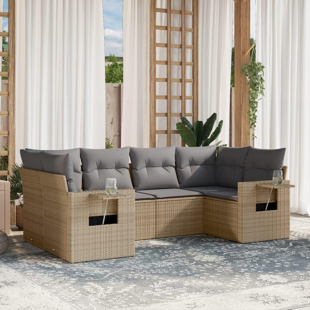 Sofasæt til haven 6 dele med hynder polyrattan beige