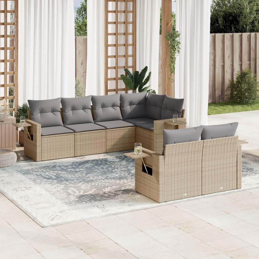 Sofasæt til haven 7 dele med hynder polyrattan beige billede