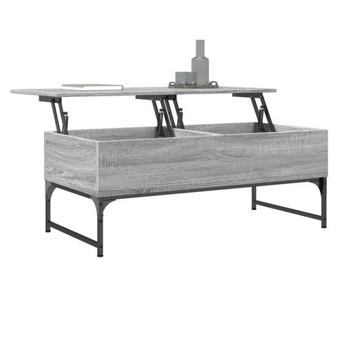 Sofabord 100x50x40 cm konstrueret træ og metal grå sonoma-eg