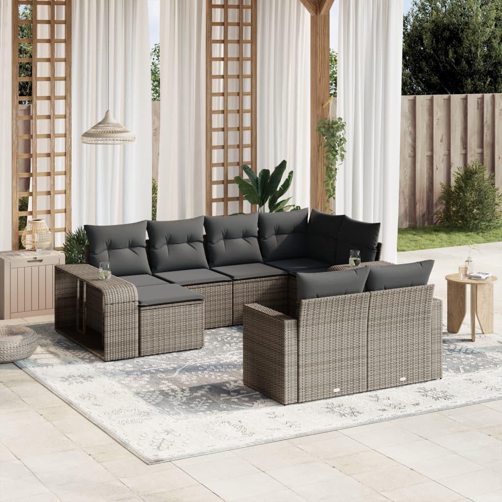 Sofasæt til haven 10 dele med hynder polyrattan grå