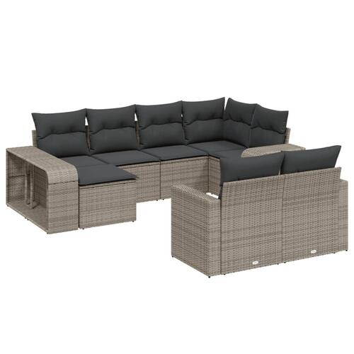 Sofasæt til haven 10 dele med hynder polyrattan grå