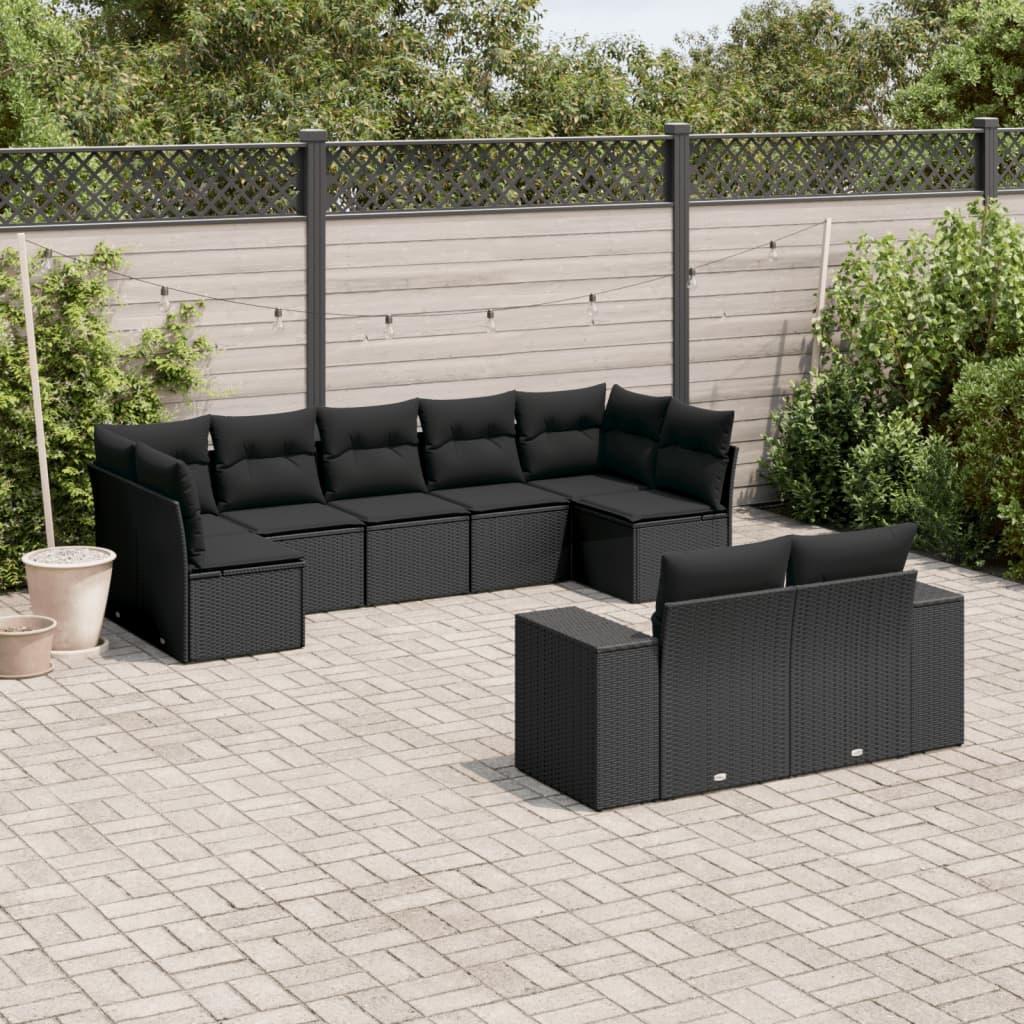 Sofasæt til haven 9 dele med hynder polyrattan sort