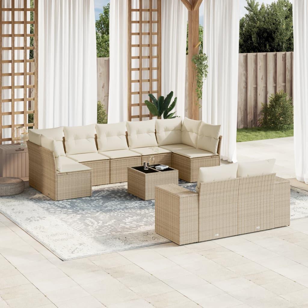 Sofasæt til haven 10 dele med hynder polyrattan beige