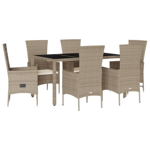 Spisebordssæt til haven 7 dele med hynder polyrattan beige