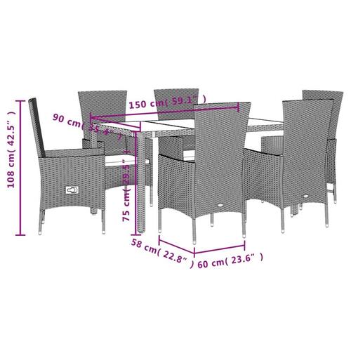 Spisebordssæt til haven 7 dele med hynder polyrattan beige