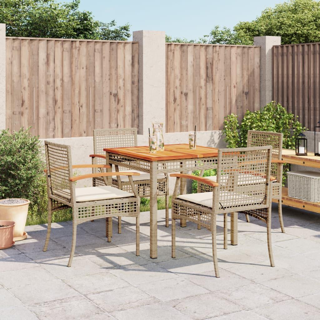 Spisebordssæt til haven 5 dele med hynder polyrattan beige
