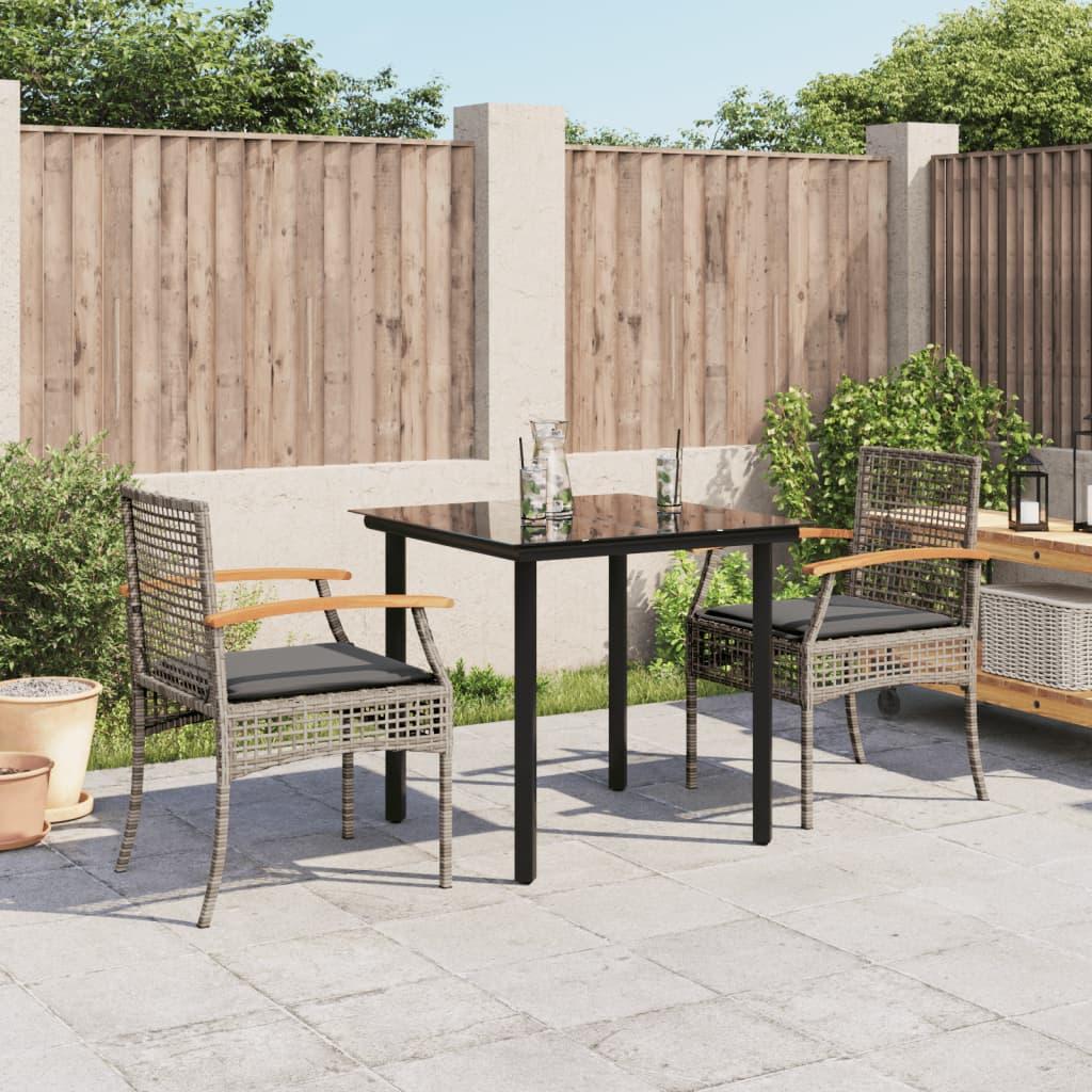 Spisebordssæt til haven 3 dele med hynder polyrattan grå